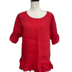 TERZO MILLENIO 100% Linen Women’s Red Top. Ruffle hem. Excellent condition! S
